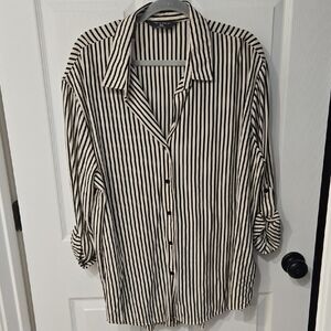 Primark Blacj and Ivory Striped  Shirt 2xl